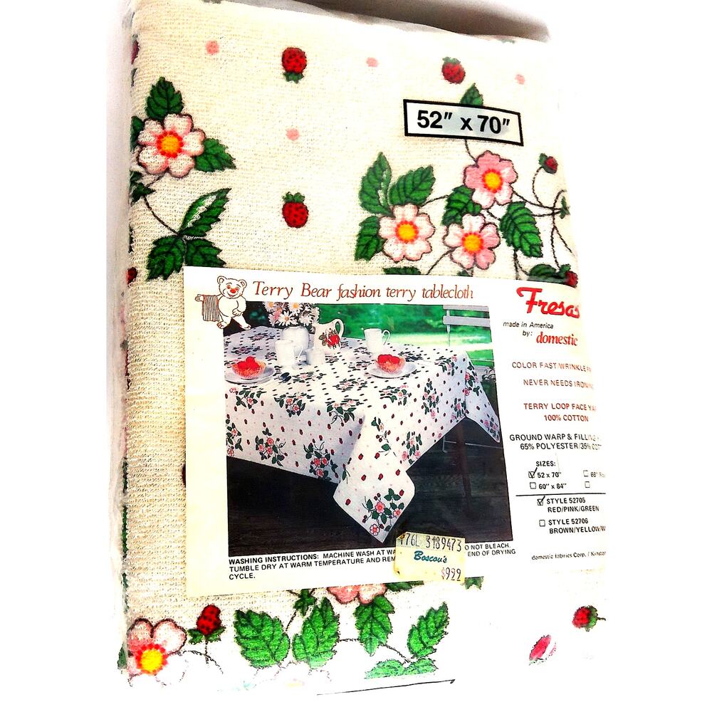 Vintage Terry Bear Strawberry Terry Cloth Tablecloth 52x70 New Sealed